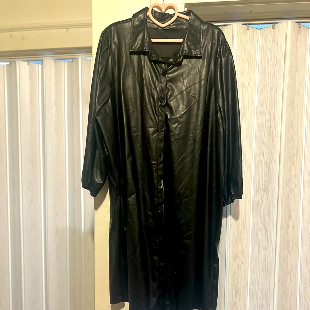 Black Faux Leather Button Up Dress